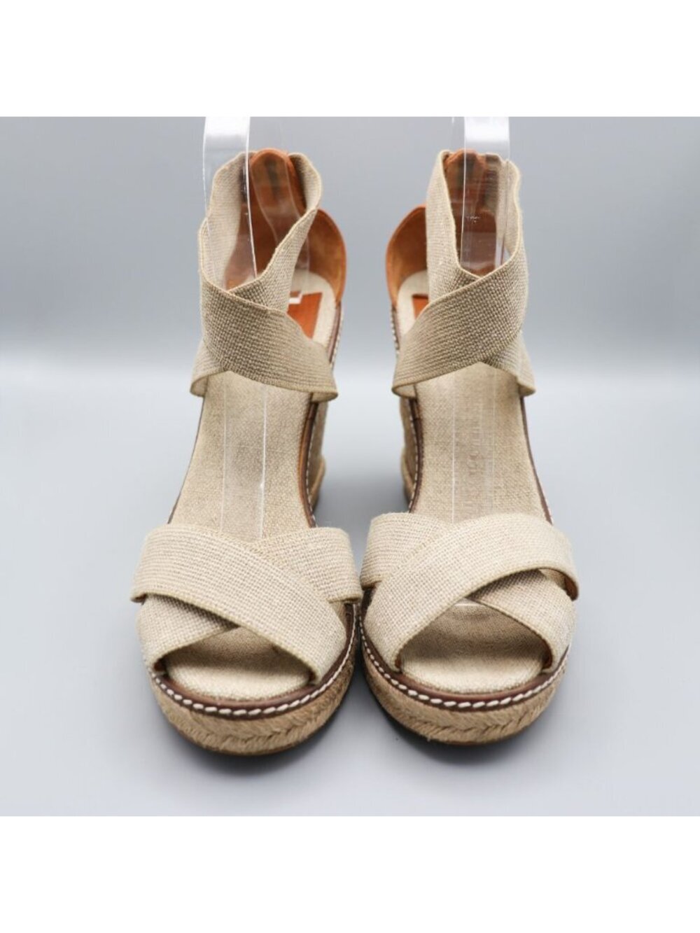 Tory Burch Frieda Platform Wedge Espadrille Sandals Beige Elastic Straps 9.5 B - Picture 4 of 16